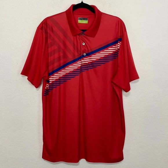 PGA Tour Men's Red Blue Preppy Pro Series Athletic Fit Golf Polo Shirt Size XL - Picture 1 of 7
